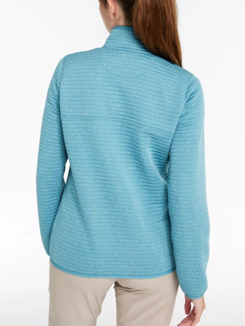 LL Bean Women’s Aqua Blue Airlight Knit Pullover Medium M Quarter Snap Jacket - Picture 3 of 8